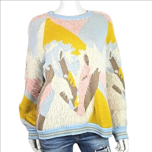 See And Be Seen Pastel Abstract Horse Super Soft Eyelash Knit Pullover Sweater